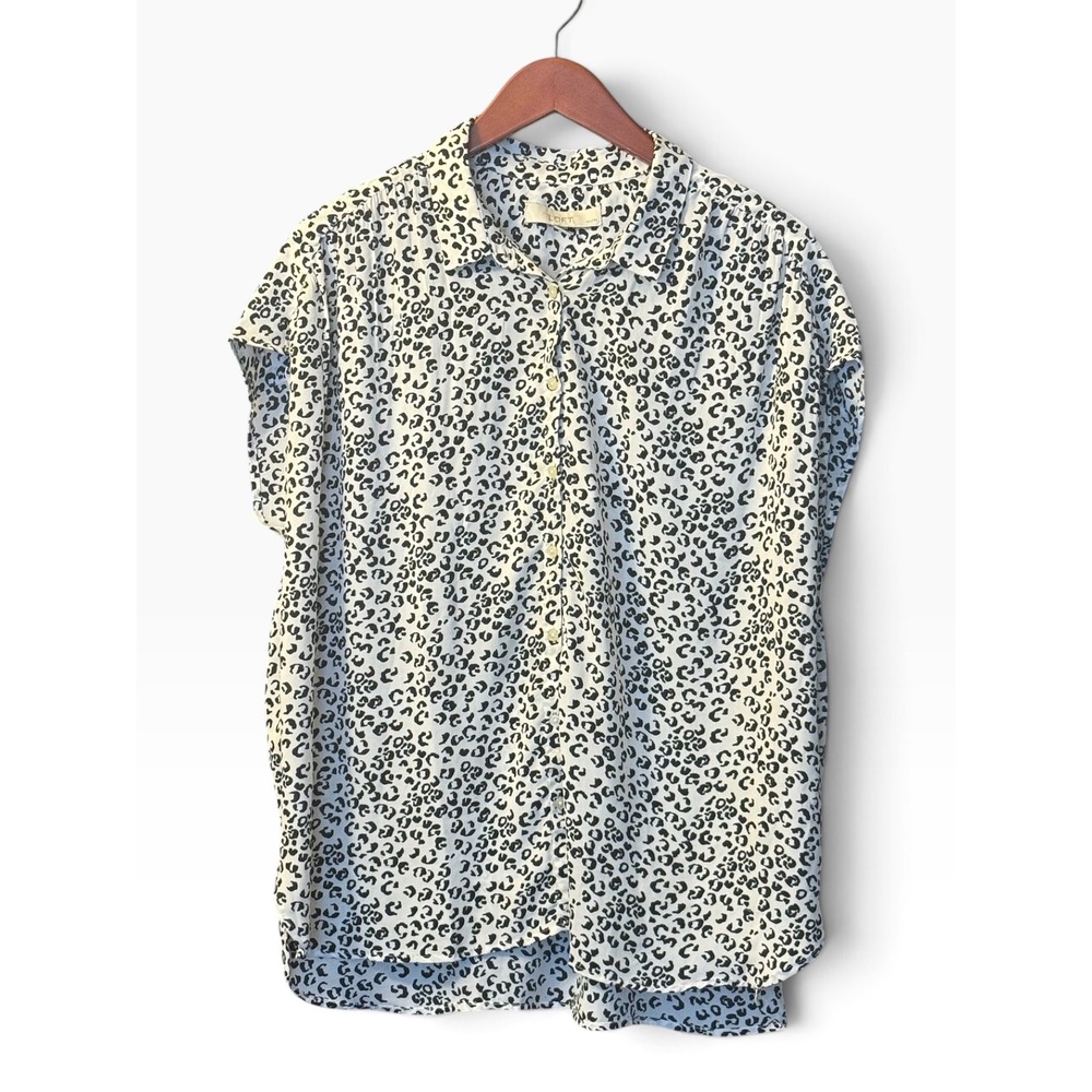 Loft Petites Leopard Print Button Down Shirt Womens XXLP White Black Short Slv